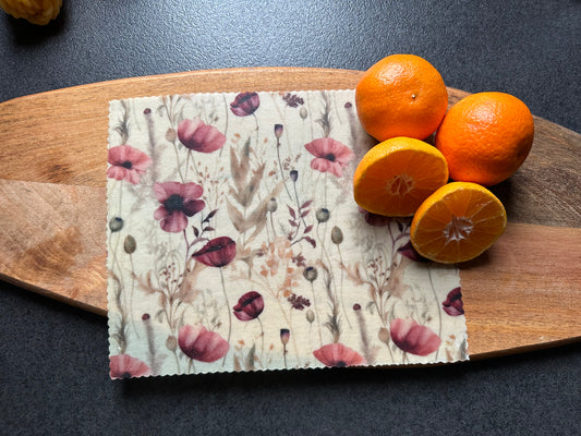 Beeswax cloth "Romantic Poppies" - rectangular S (25 cm x 20 cm)