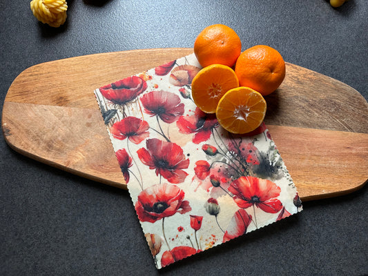 Beeswax cloth "Klatschmohn" - rectangular S (25 cm x 20 cm)