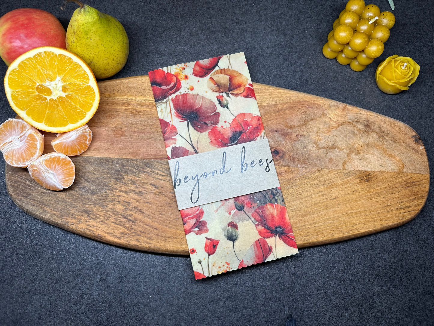 Beeswax cloth "Klatschmohn" - rectangular S (25 cm x 20 cm)